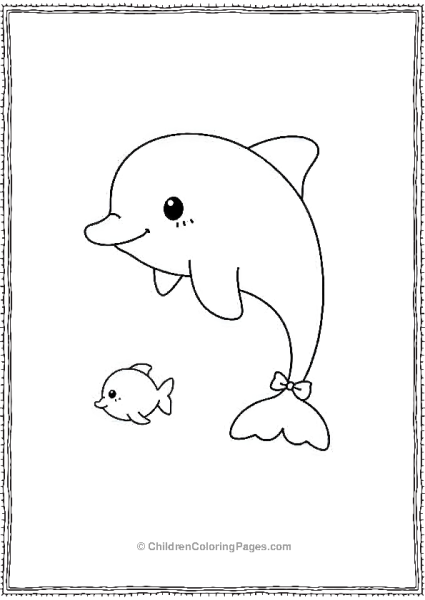 Cute Dolphin With A Bow And A Fish Free PDF Printable