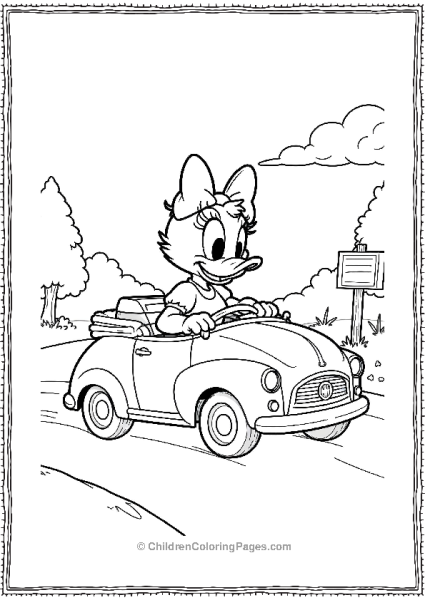 Daisy Duck Driving A Cute Car On A Road Trip Free PDF Printable