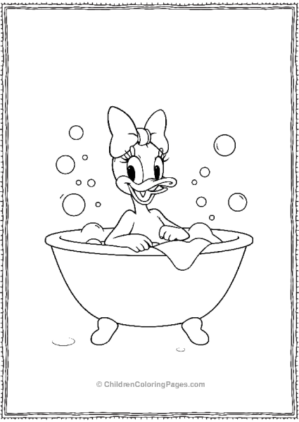 Daisy Duck Enjoying A Bubble Bath With Bubbles Floating Free PDF Printable