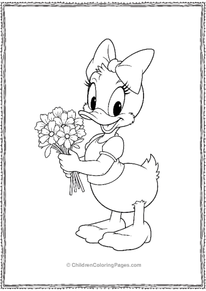 Daisy Duck Holding Flowers And Wearing A Bow Free PDF Printable