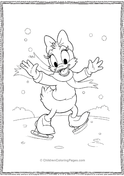 Daisy Duck Ice Skating With Scarf Flowing Free PDF Printable