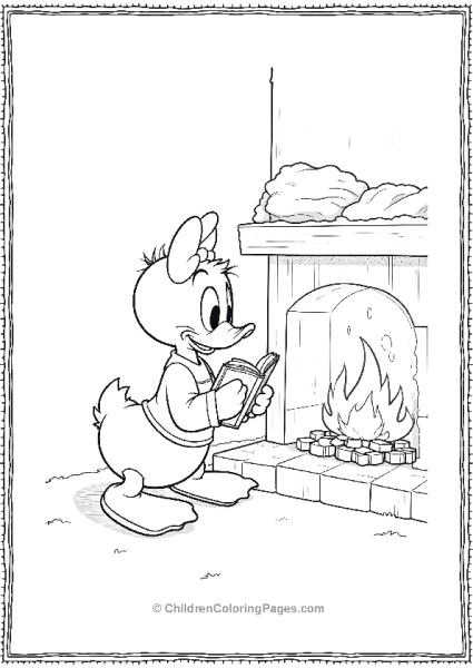 Daisy Duck Reading By The Fireplace Free PDF Printable