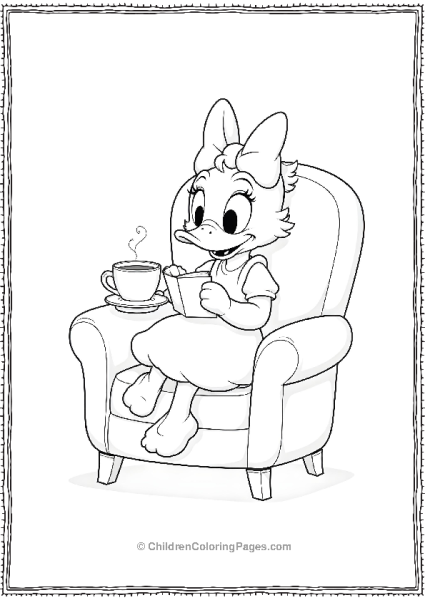 Daisy Duck Relaxing With A Book And Cup Of Tea Free PDF Printable