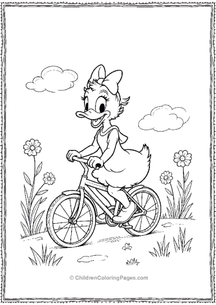 Daisy Duck Riding A Bicycle Through A Meadow Free PDF Printable