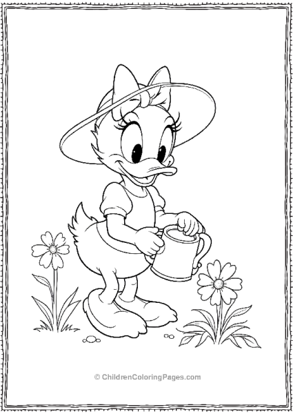 Daisy Duck Watering Flowers In Her Garden Free PDF Printable