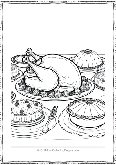 Detailed-Illustration-Of-A-Full-Thanksgiving-Feast Free PDF Printable