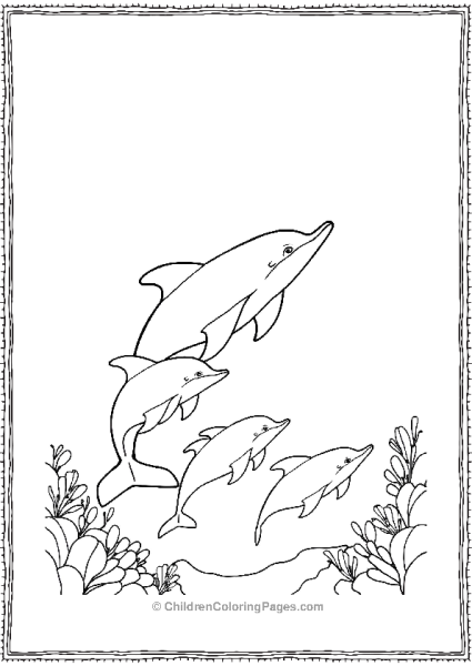 Dolphin Family Swimming Through Coral Reef Free PDF Printable