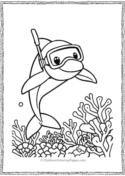 Dolphin Wearing Snorkel And Goggles Swimming Over Coral Reef Free PDF Printable