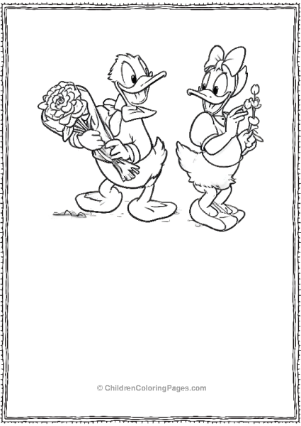 Donald Giving Flowers To Daisy Free PDF Printable