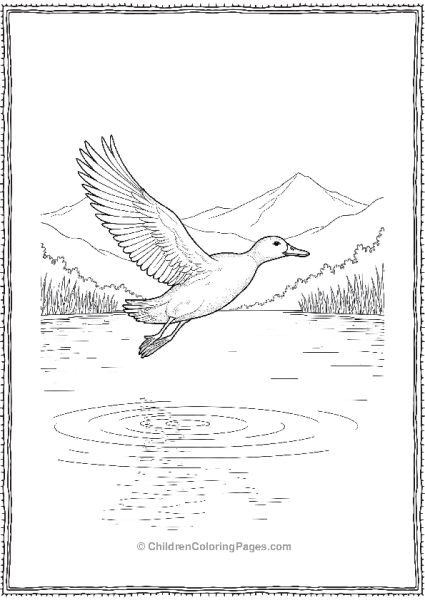 Duck Flying Low Over A Pond Free PDF Printable