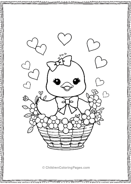 Duck Sitting In A Basket Of Flowers Free PDF Printable