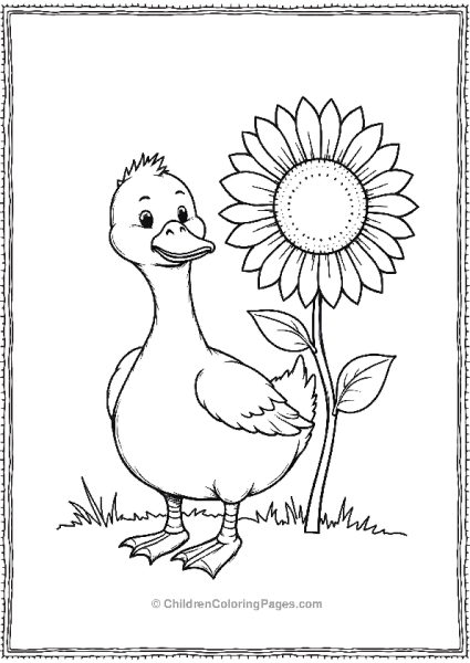 Duck Standing By A Large Sunflower Free PDF Printable