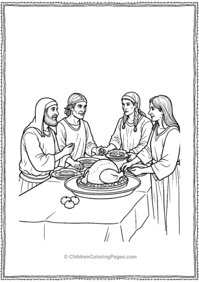 First-Thanksgiving-Feast-With-Pilgrims-And-Native Free PDF Printable