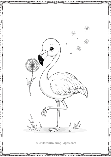 Flamingo Blowing A Dandelion Free PDF Printable