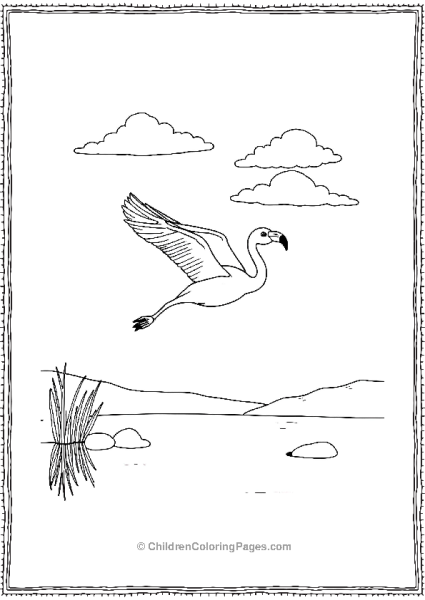 Flamingo Flying Over A Lake Free PDF Printable