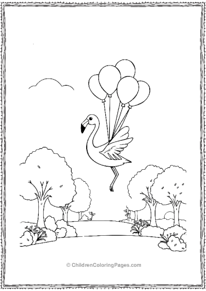 Flamingo Flying With A Baloon Free PDF Printable