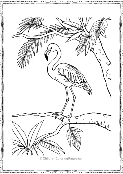 Flamingo Perched On A Tree Branch Free PDF Printable