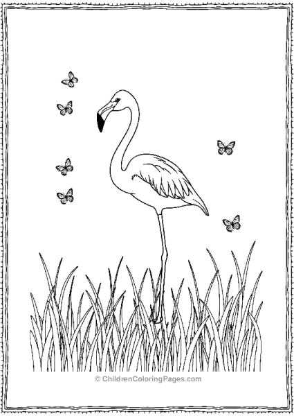 Flamingo Standing In Field Of Tall Grass Free PDF Printable