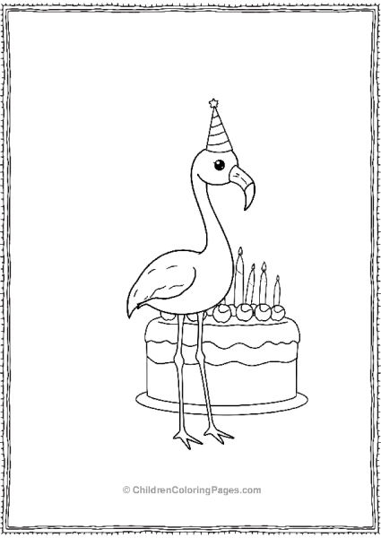 Flamingo Standing In Front Of Birthday Cake Free PDF Printable