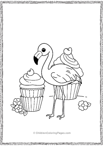 Flamingo Standing In Front Of Cupcake Free PDF Printable