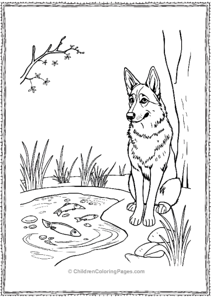 German Shepherd By A Pond Free PDF Printable