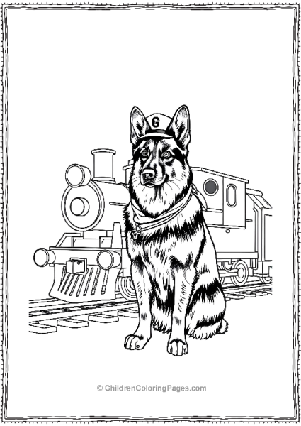 German Shepherd Dressed As A Train Conductor Free PDF Printable