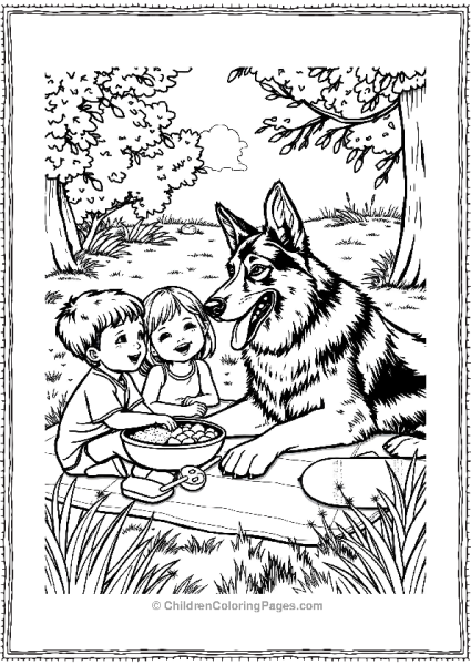 German Shepherd Enjoying A Picnic Free PDF Printable