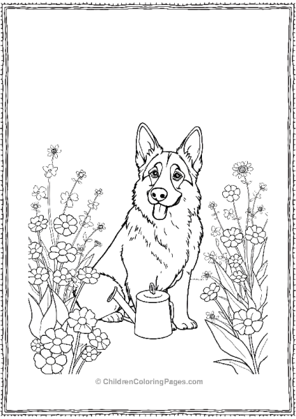 German Shepherd In A Flower Garden And Surrounded  Free PDF Printable