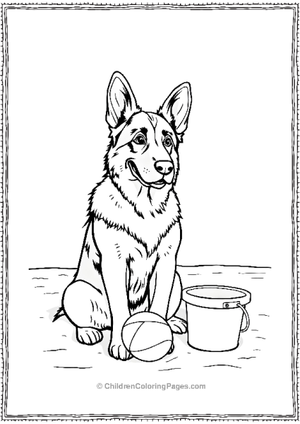 German Shepherd In A Simple Beach Scene Free PDF Printable