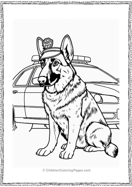 German Shepherd Infront Of A Police Car Free PDF Printable