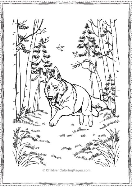 German Shepherd Playing In A Forest Free PDF Printable