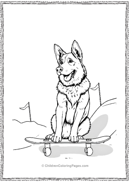 German Shepherd Sitting On A Skateboard Ramp Free PDF Printable