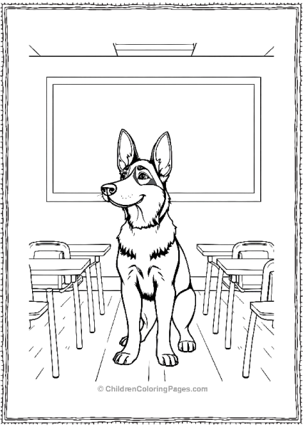 German Shepherd Standing In A School Classroom Free PDF Printable