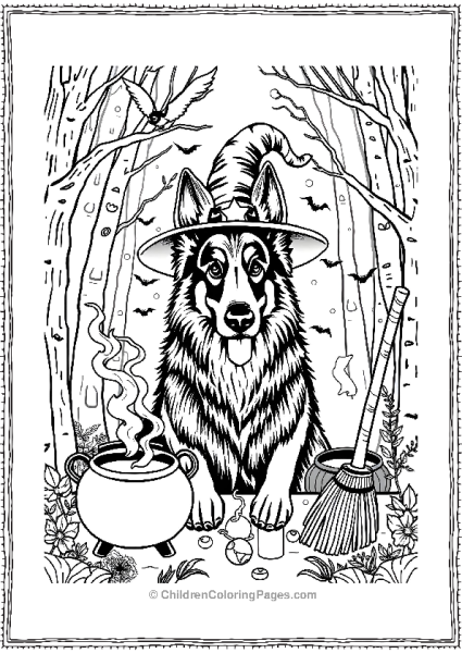 German Shepherd Wearing A Witch Hat Free PDF Printable