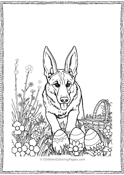 German Shepherd Wearing Bunny Ears Free PDF Printable