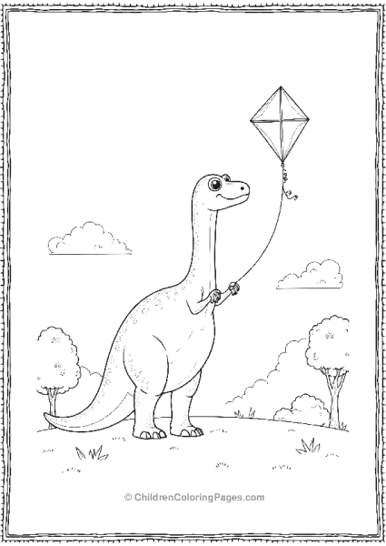 Giganotosaurus Flying A Kite In The Park With Minim Free PDF Printable