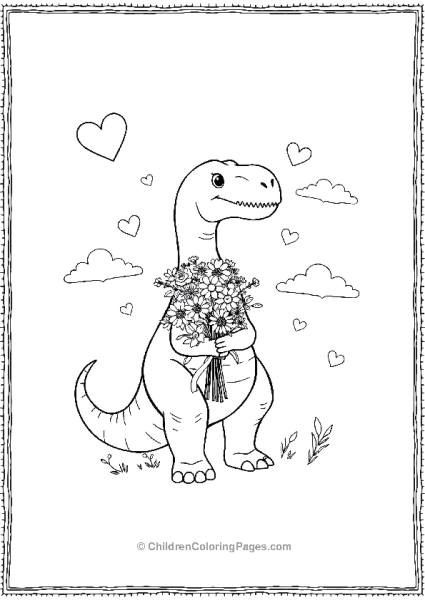 Giganotosaurus Holding A Bouquet Of Flowers With Mi Free PDF Printable