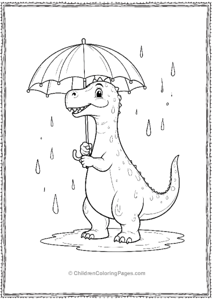 Giganotosaurus Holding An Umbrella In The Rain Free PDF Printable