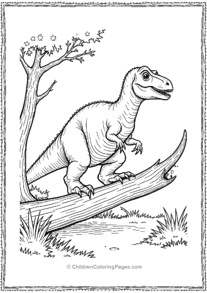 Giganotosaurus Jumping Over A Fallen Tree Free PDF Printable