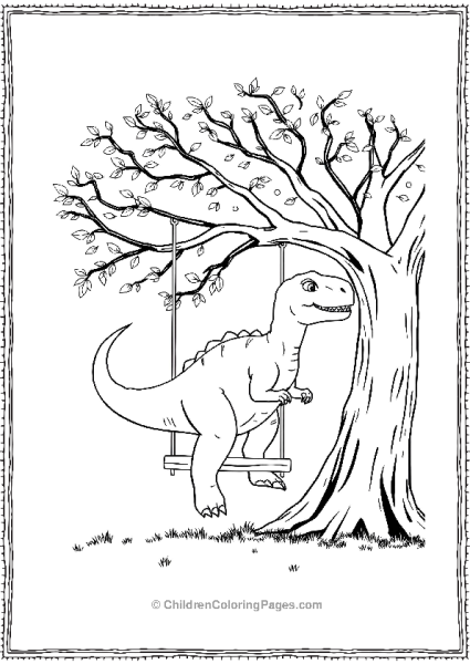 Giganotosaurus On A Swing Under A Tree Minimalistic Free PDF Printable