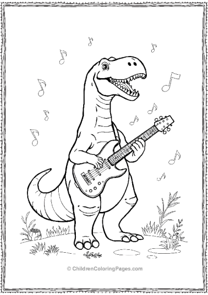 Giganotosaurus Playing The Guitar With Simple Music Free PDF Printable