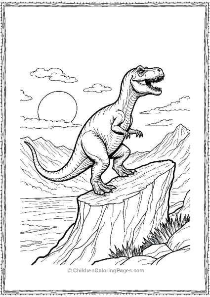 Giganotosaurus Roaring On A Cliff With A Rising Sun Free PDF Printable