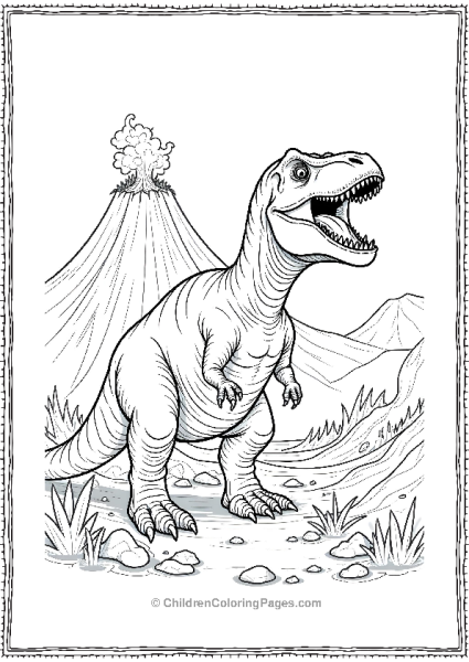 Giganotosaurus Roaring With A Volcano In The Background Free PDF Printable