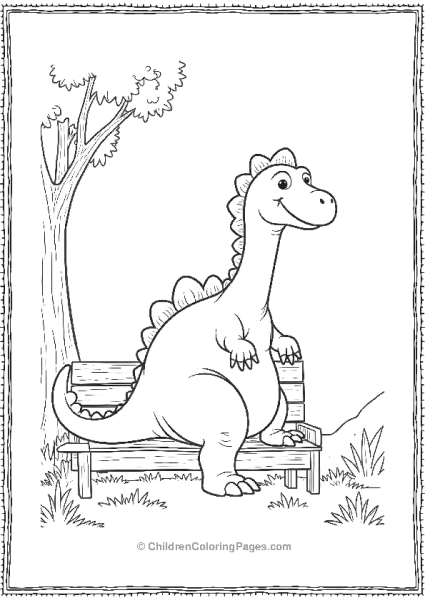 Giganotosaurus Sitting On A Bench With A Simple Bird Free PDF Printable