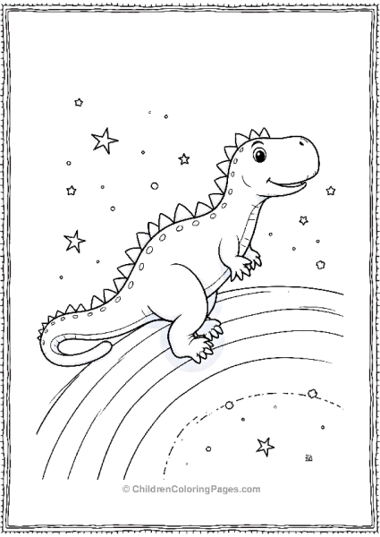 Giganotosaurus Sliding Down A Rainbow With Tiny Stars Free PDF Printable