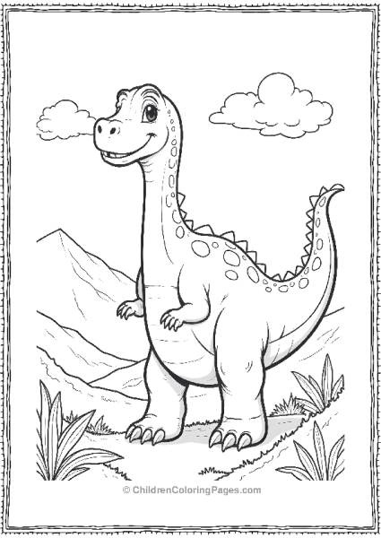 Giganotosaurus Smiling With Simple Hills In The Background Free PDF Printable