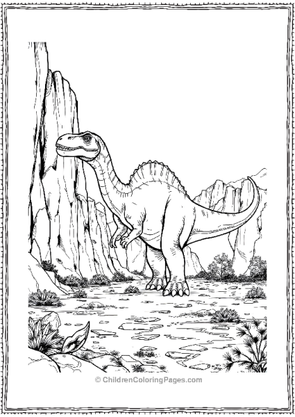 Giganotosaurus Standing Near A Rocky Cliff Free PDF Printable