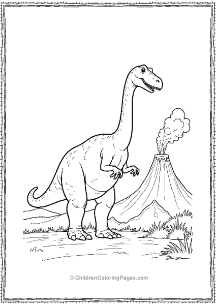 Giganotosaurus Standing Tall Beside A Volcano Free PDF Printable