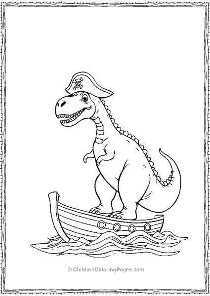 Giganotosaurus Wearing A Pirate Hat Standing On A Ship Free PDF Printable