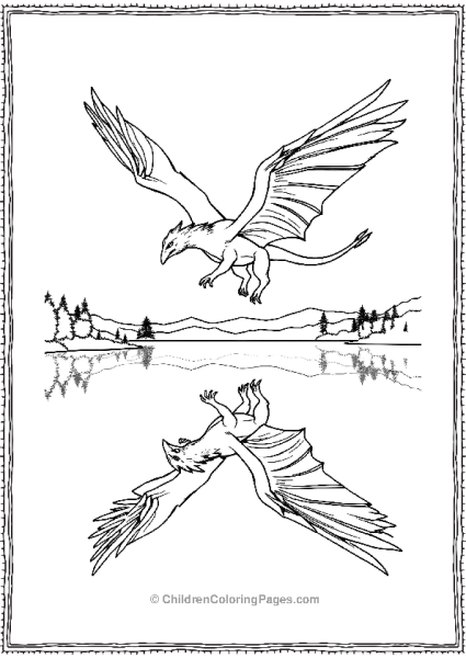 Griffin Flying Over Lake With Reflection In Water Free PDF Printable